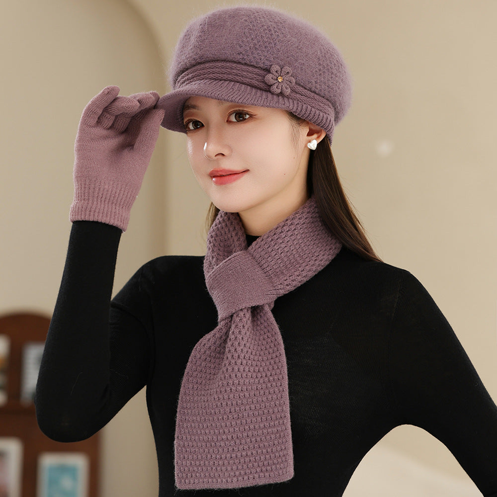 Women's Knit Set: Warm Hat, Scarf, and Gloves