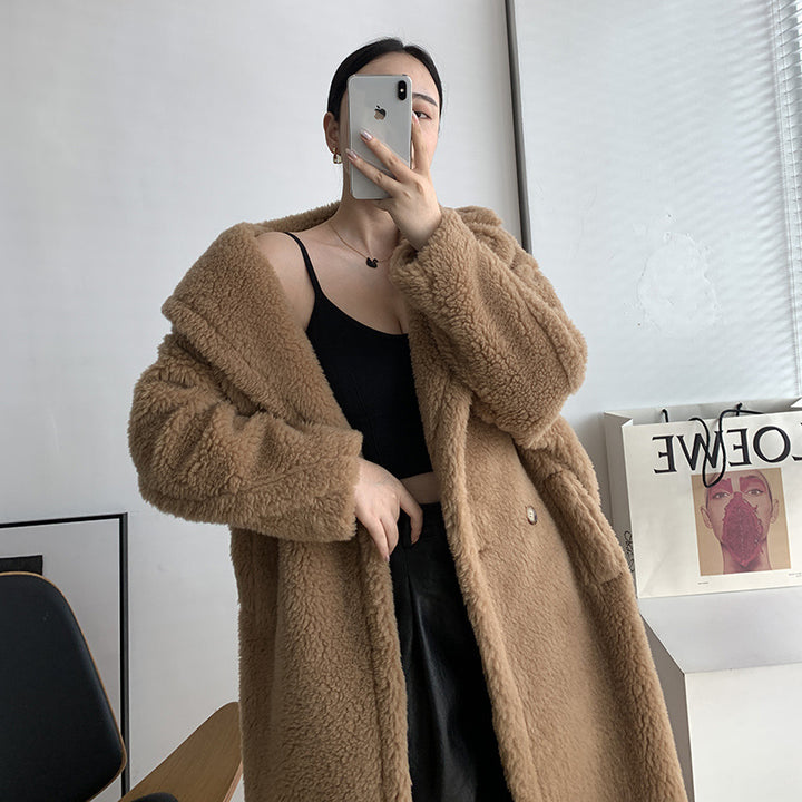 Long teddy coat made of alpaca wool blend
