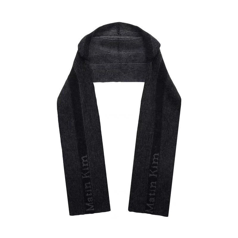 Alpaca wool scarf with hood, striped