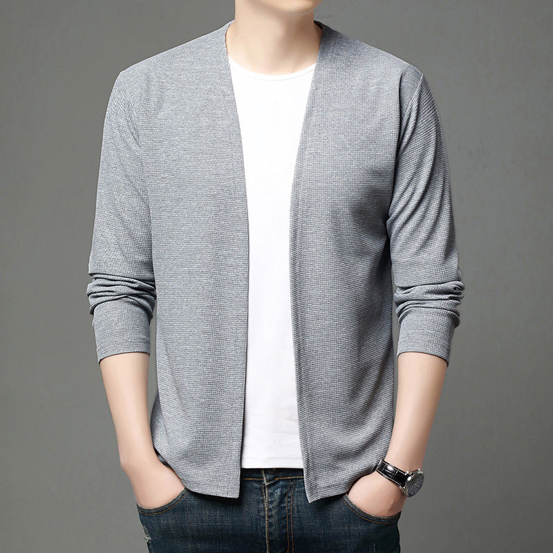 Men's cardigan, solid color, lightweight, for spring and autumn