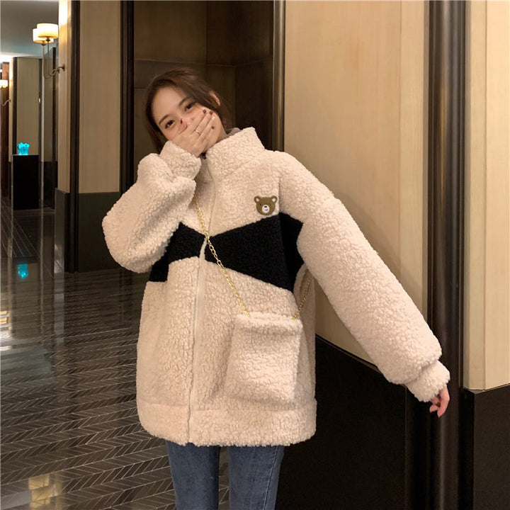 Women's cardigan made of lamb fleece imitation, insulated, oversized