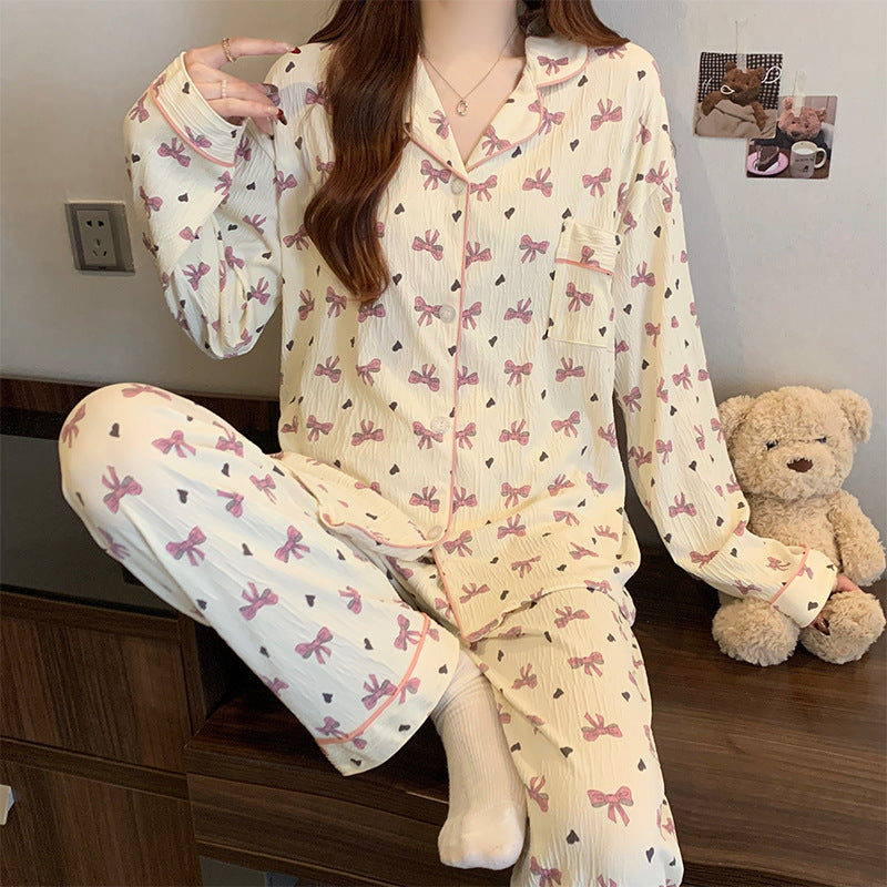 Women’s Pajama Set, long-sleeve, with bow detail