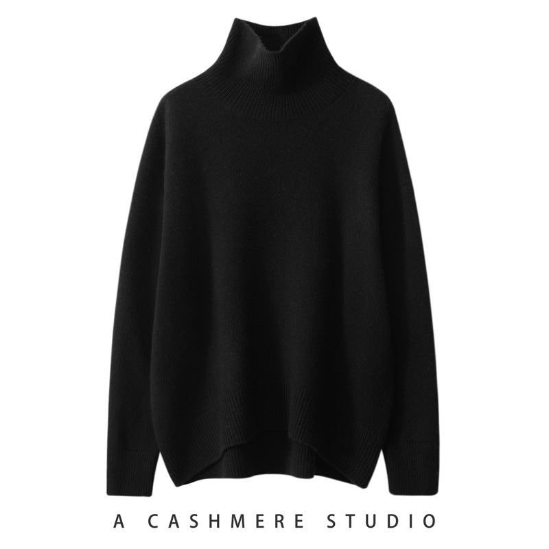 Women's cashmere sweater, high collar, loose fit
