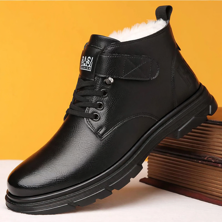 Padded men's winter boots, high-top, PU leather