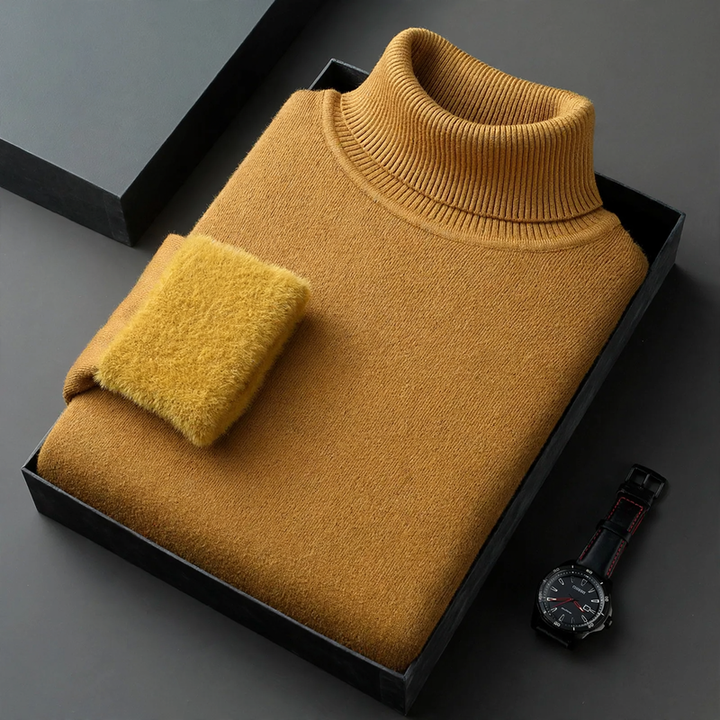 Men's knitted sweater with roll neck and wool blend
