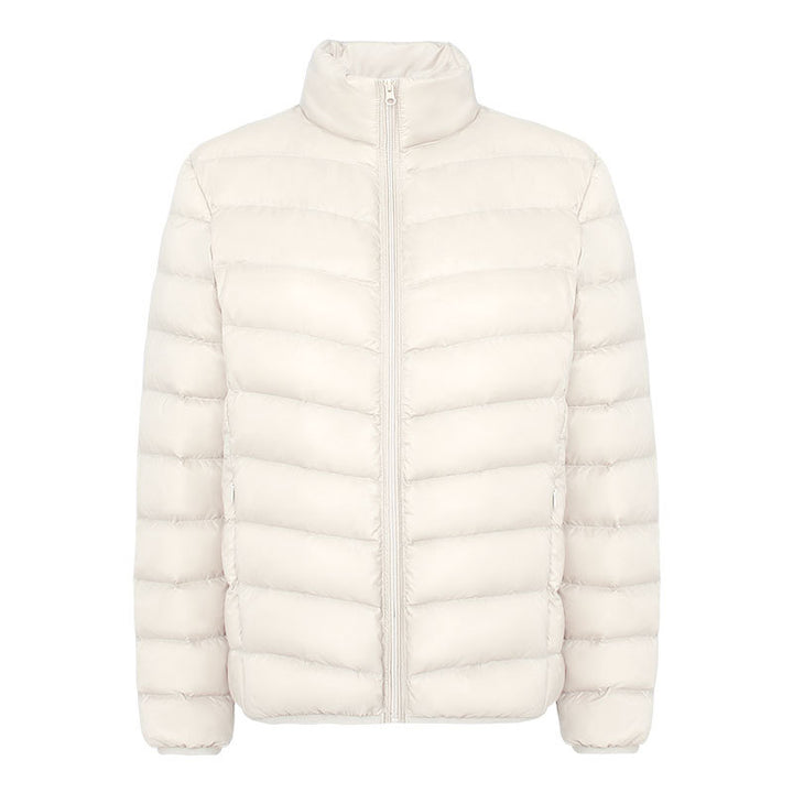 Light women's down jacket with stand-up collar