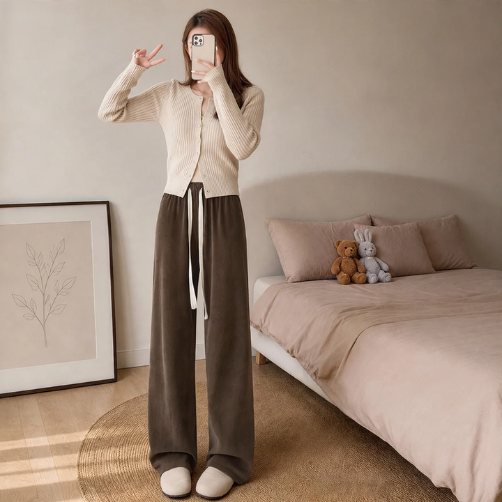 Padded cord trousers, straight cut