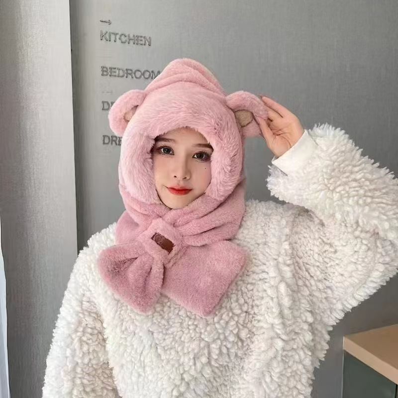 Plush set: hooded scarf and gloves