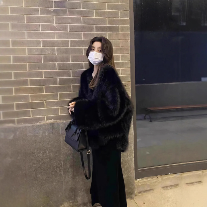 Black faux fur coat for women