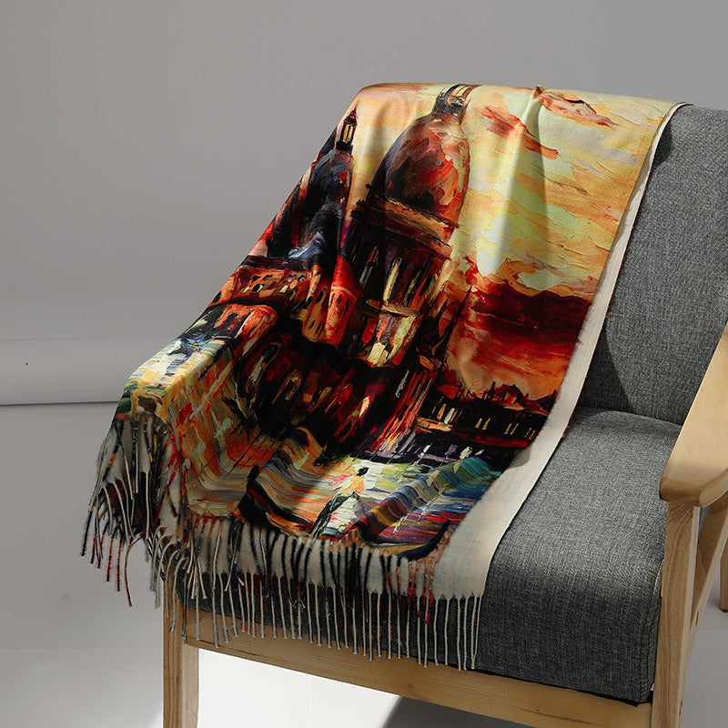 Women's scarf with art cashmere feel and art print, 70x180 cm