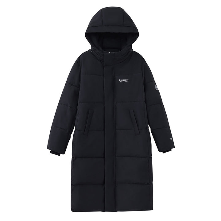 Long, padded women's winter jacket, loosely fitted