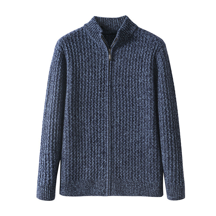 Fleece-lined cardigan with zipper for men