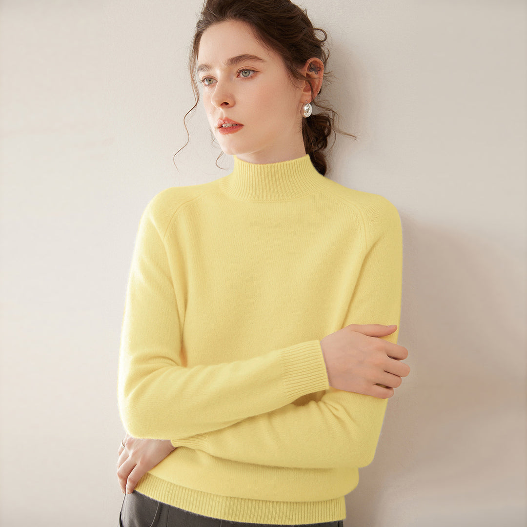 Women's cashmere sweater, stand-up collar, soft and figure-flattering