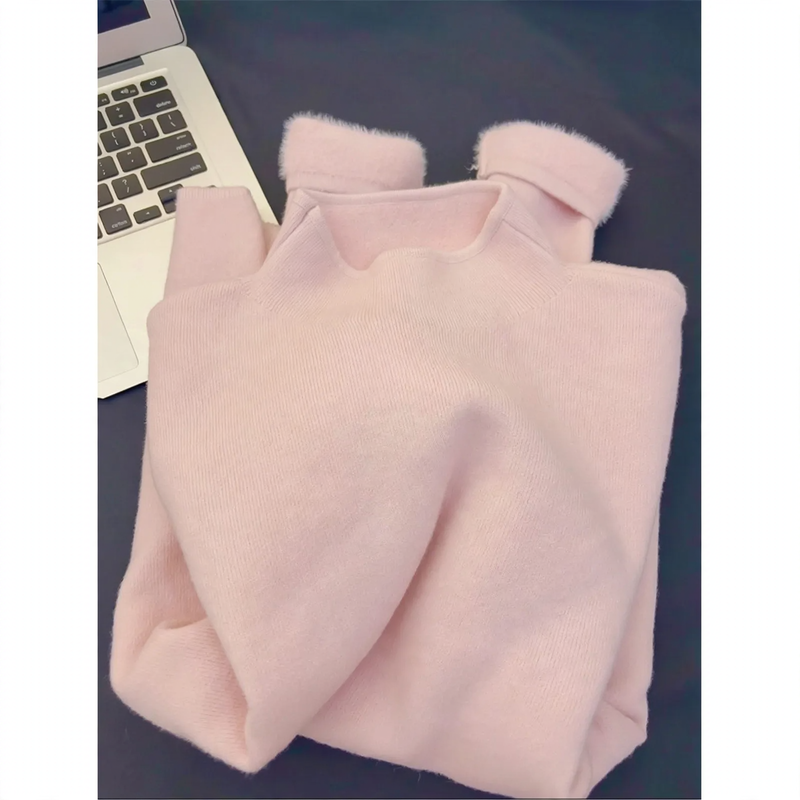 Simple women's pullover with stand-up collar, lined