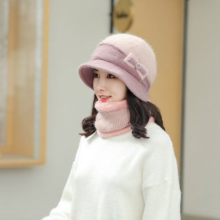 Winter knitted hat with scarf, lined