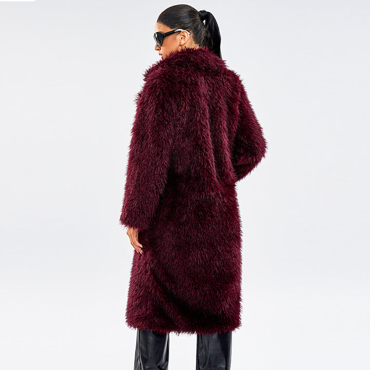 Long women's faux fur coat in snow fox look