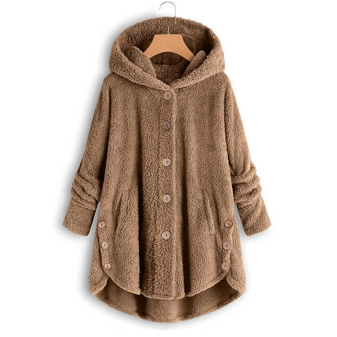 Ladies plush jacket with button placket, asymmetrical