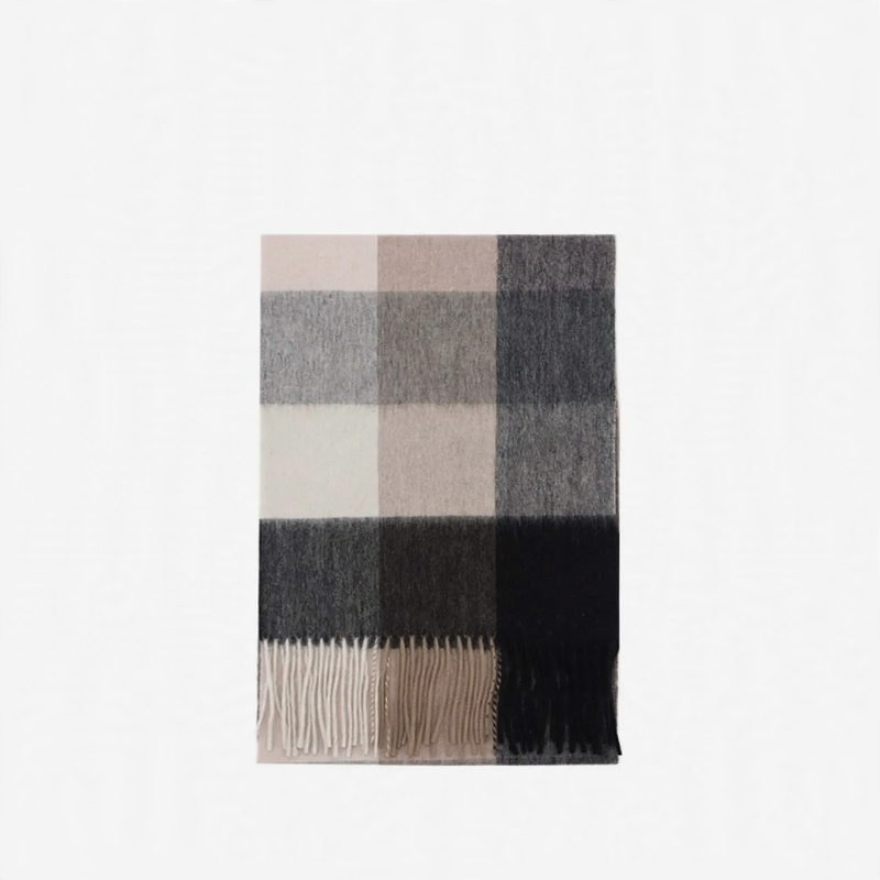 Wool scarf with check pattern, 180x30 cm