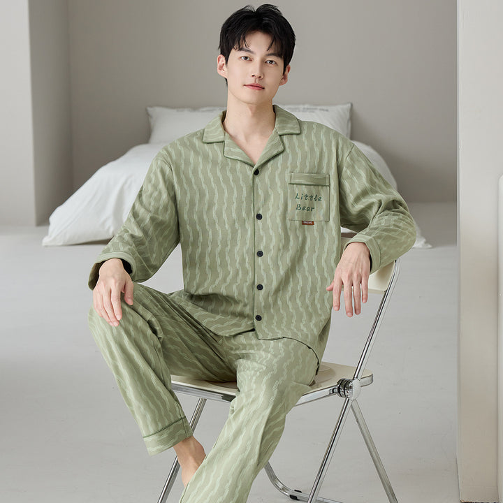 Men's Pajama Set, Cotton, Striped/Checkered, Long Sleeve