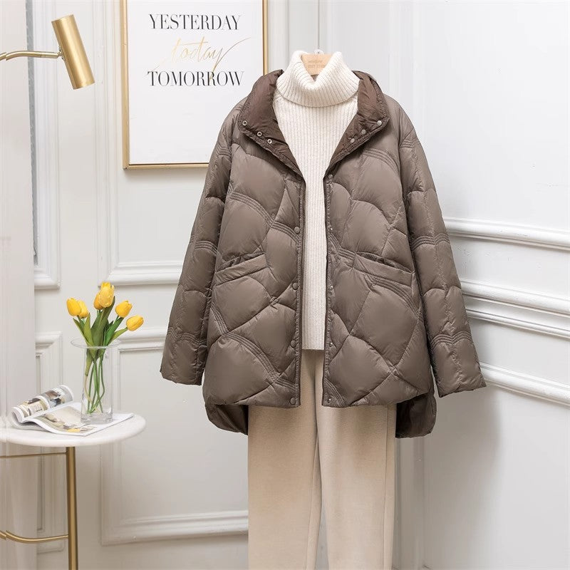 Light down jacket for women, medium length, plus size