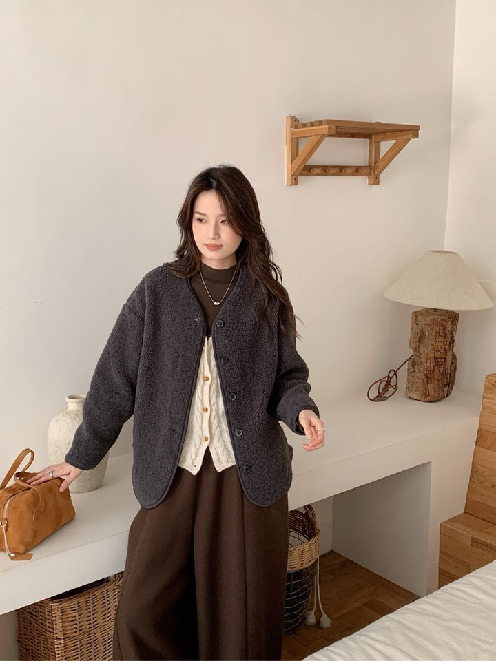 Sheepskin imitation cardigan, loose, warm