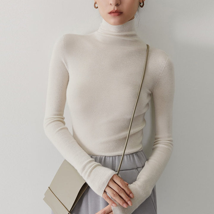 Women's cashmere sweater with stand-up collar, seamless