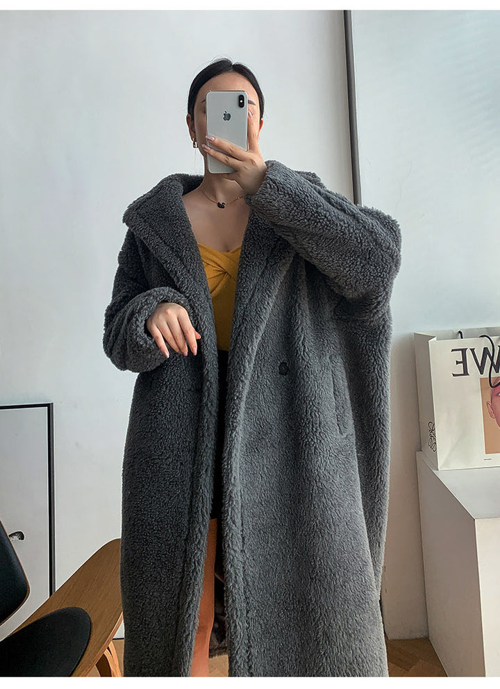 Long teddy coat made of alpaca wool blend