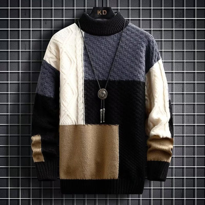 Men's knitted pullover with stand-up collar, lined