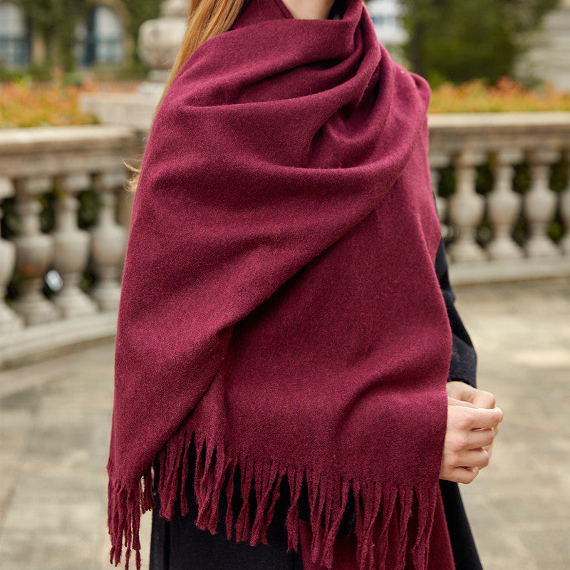 Wool scarf and shoulder shawl, solid color, for women and men
