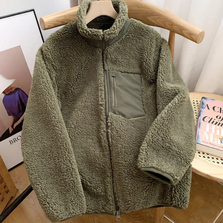 Casual women's jacket made of lambskin imitation with zipper