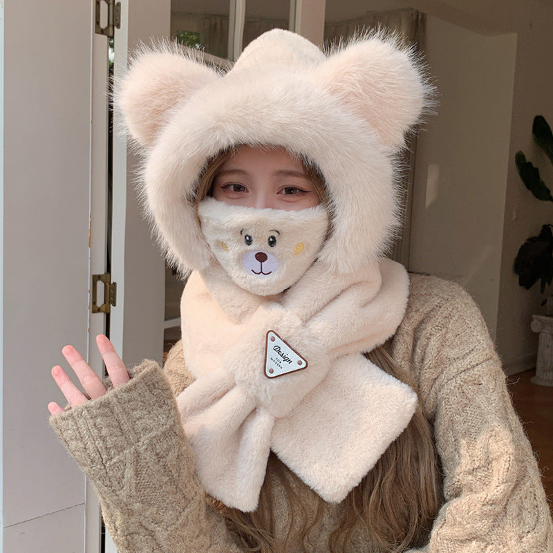Plush set: Hooded scarf with bear design