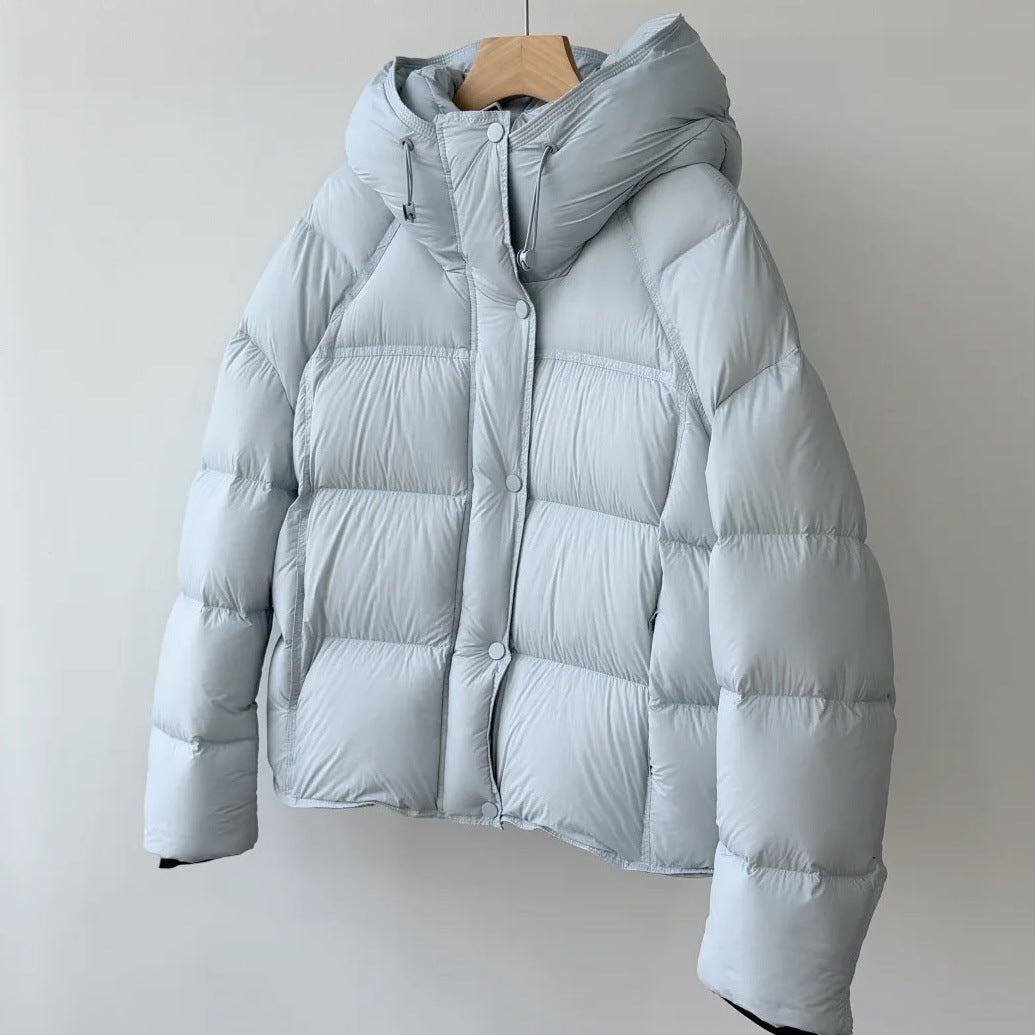 Short women's down jacket, 90% white duck down