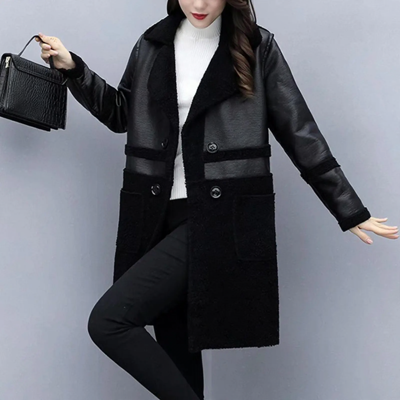 Women's Reversible Coat, Lambskin Look and Teddy Fleece, Mid-Length
