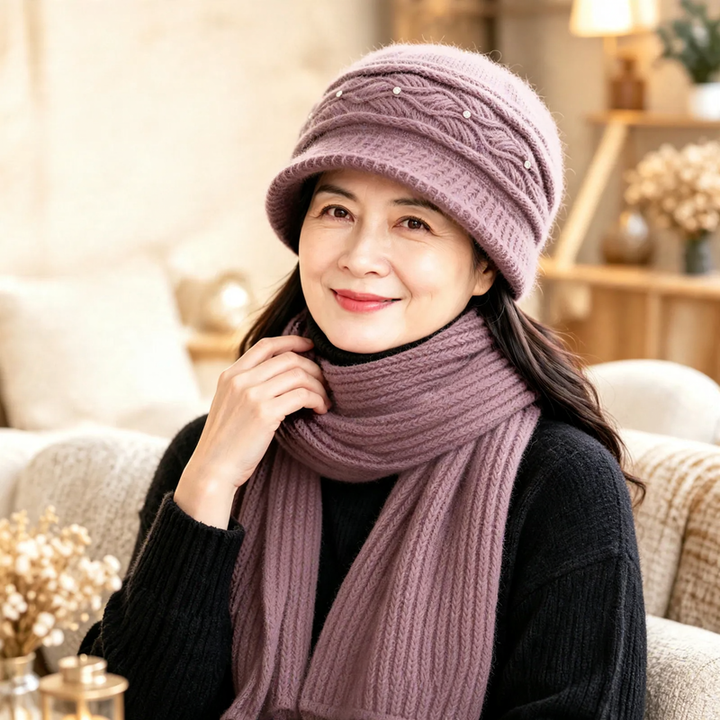 Knit Beanie and Scarf Set for Women