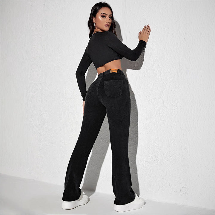 Cord flared pants with high waist