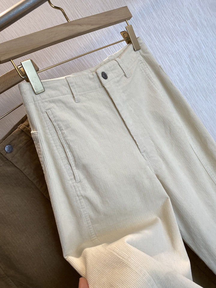 Women's cord pants with vertical stripes and straight leg