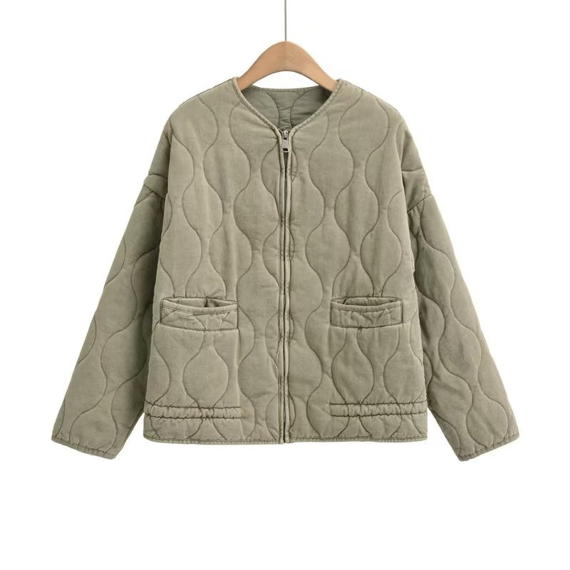Women's padded jacket with stand-up collar and tie belt