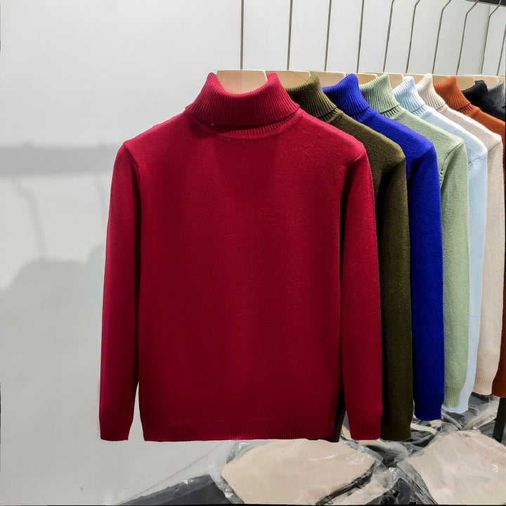 Men's knit sweater with high collar, warm and casual