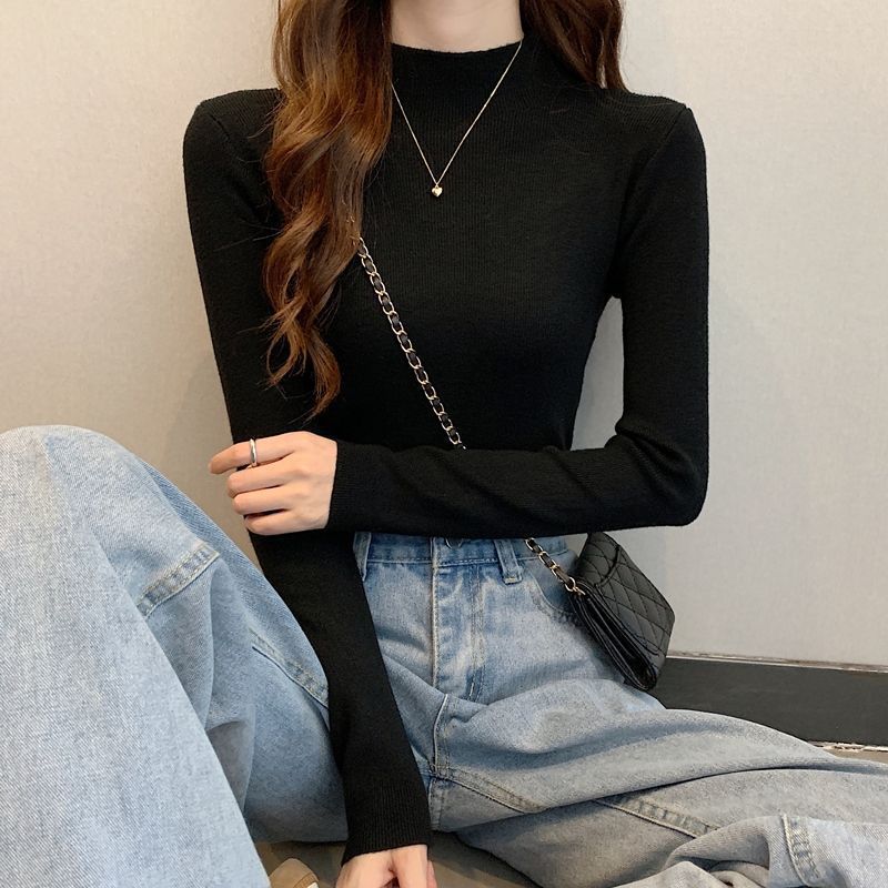 Women's sweater with stand-up collar and fleece lining