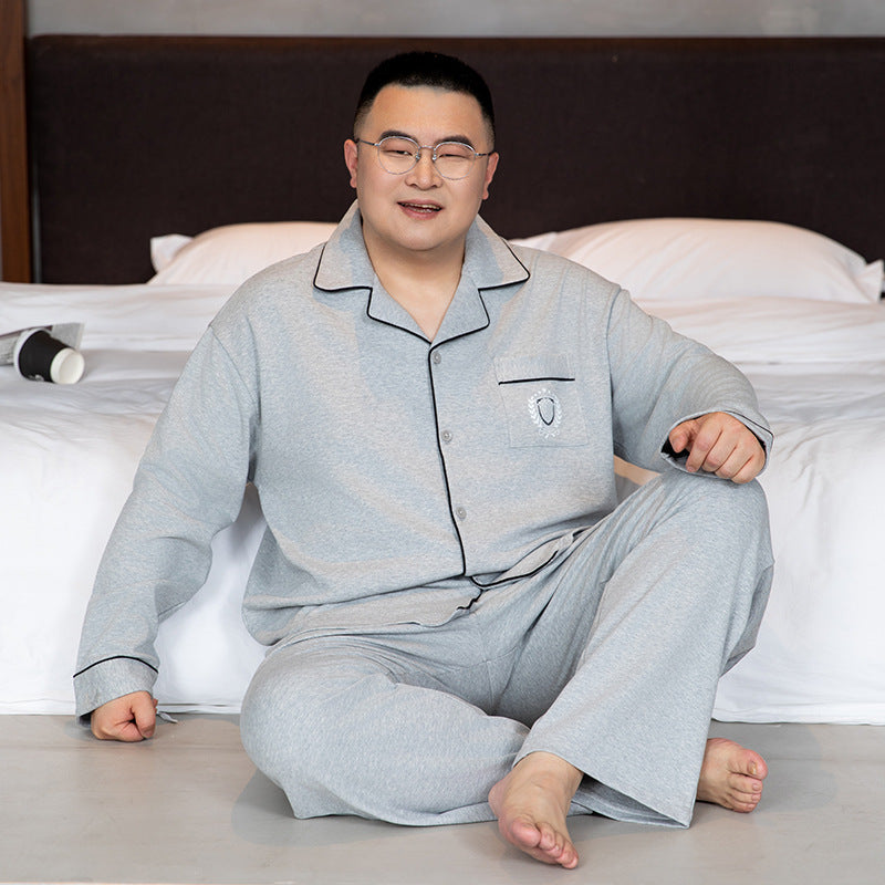 Men's Pajama Set, Cotton, with Lapels, Plus Sizes