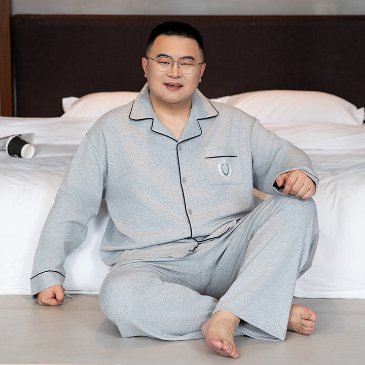 Men's Pajama Set, Cotton, with Lapels, Plus Sizes