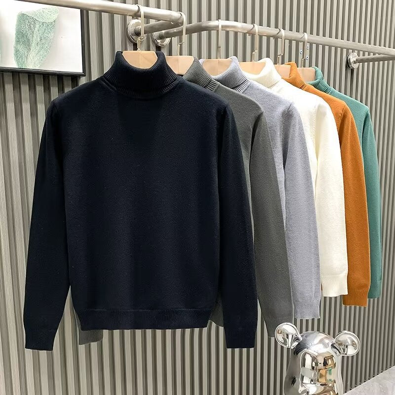 Men's knit sweater with high collar, warm and casual