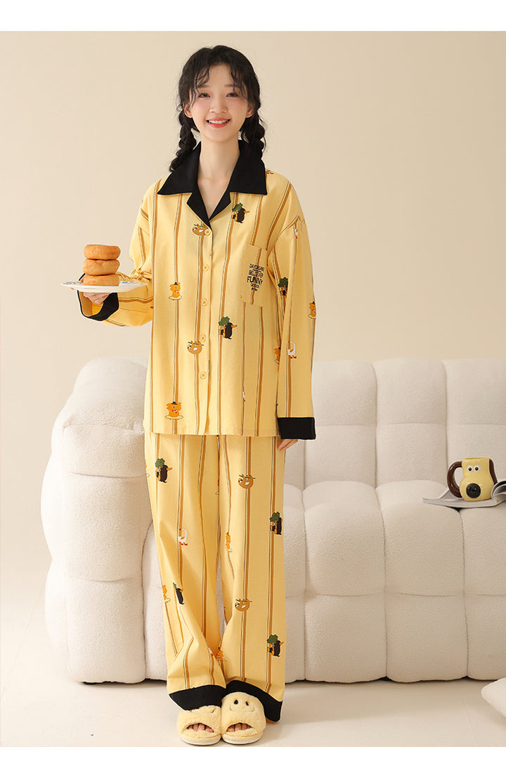 Cotton loungewear, brushed, long, cartoon design