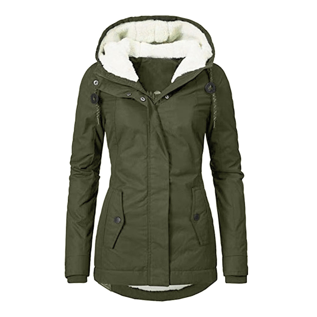 Fleece-lined parka with lambskin imitation