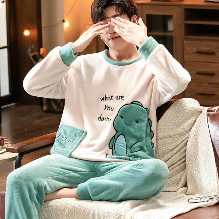 Men's Pajama Set, Coral Fleece, warm and lined