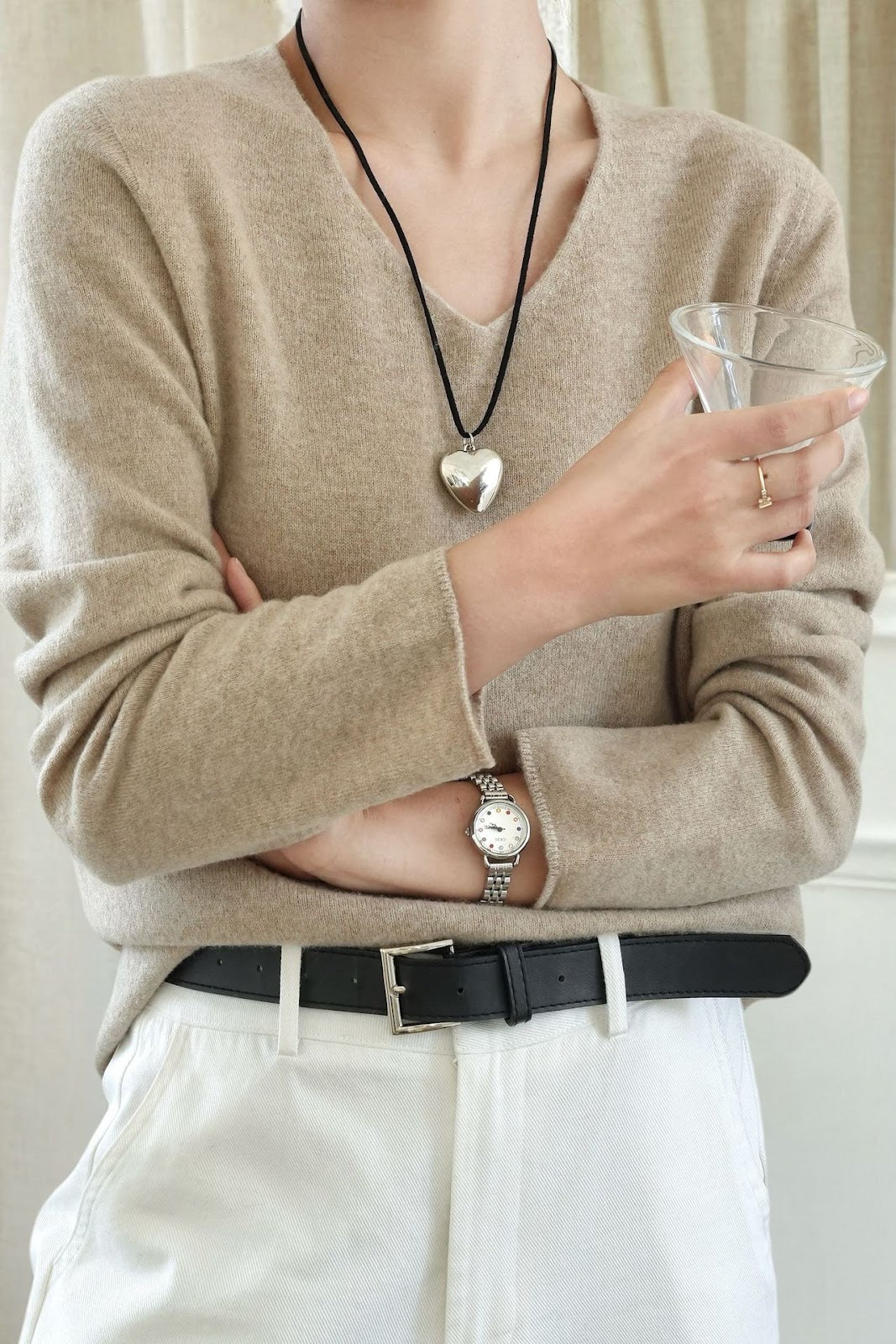 Women's wool sweater, V-neck, loose fit