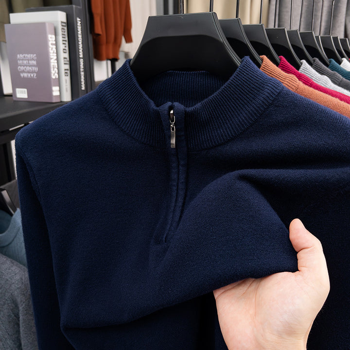 Men's wool sweater with stand-up collar and zipper