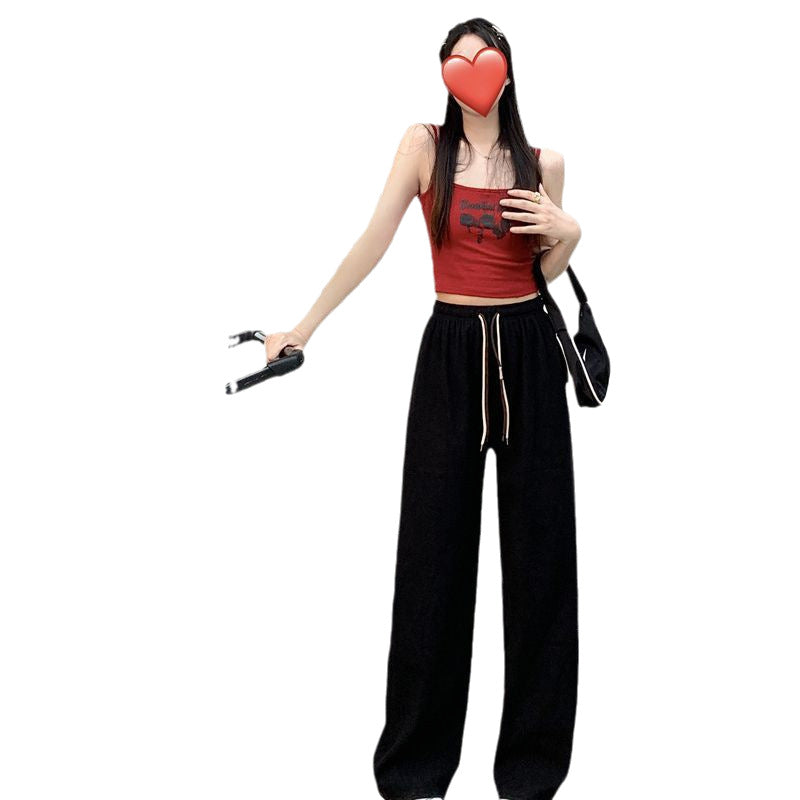 Women's corduroy pants with wide leg and drawstring