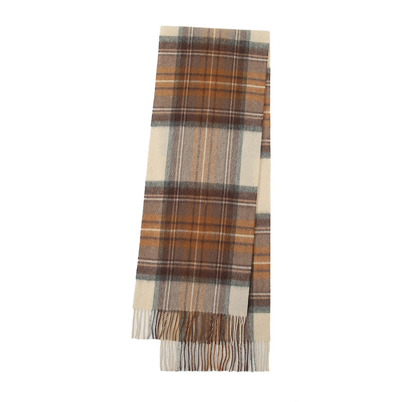 Checked scarf with fringes, 180x30cm