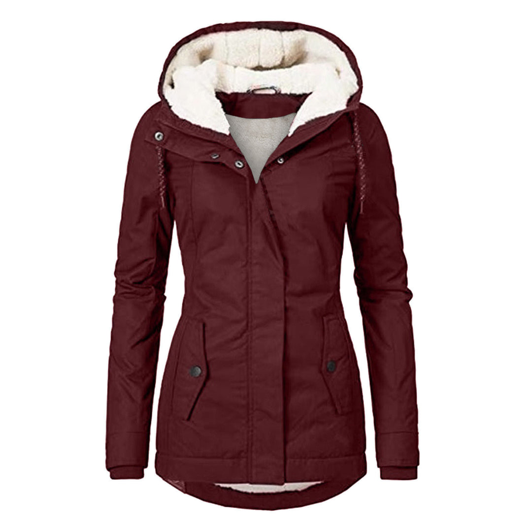 Fleece-lined parka with lambskin imitation